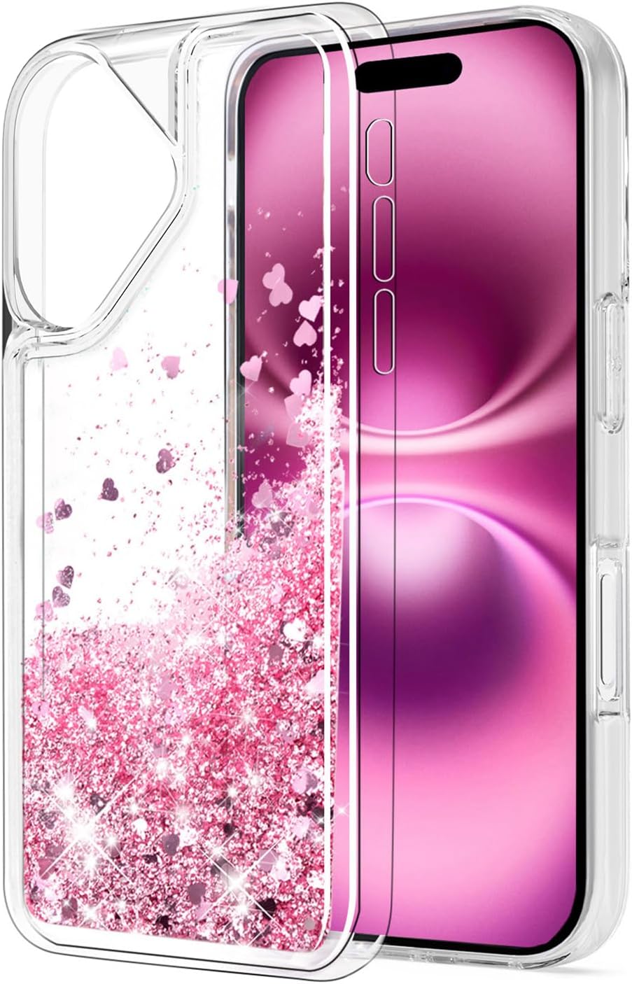 for iPhone 16 Case, Clear Design Bling Flowing Liquid Floating Sparkle Colorful Glitter Waterfall TPU Protective Phone Case, Rose Gold - Image 7
