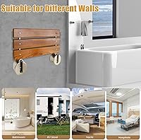 Vista 7 de Banco de ducha plegable de teca de 20 pulgadas montado en la pared, asiento de ducha plegable para espacio de ducha, asiento plegable de madera