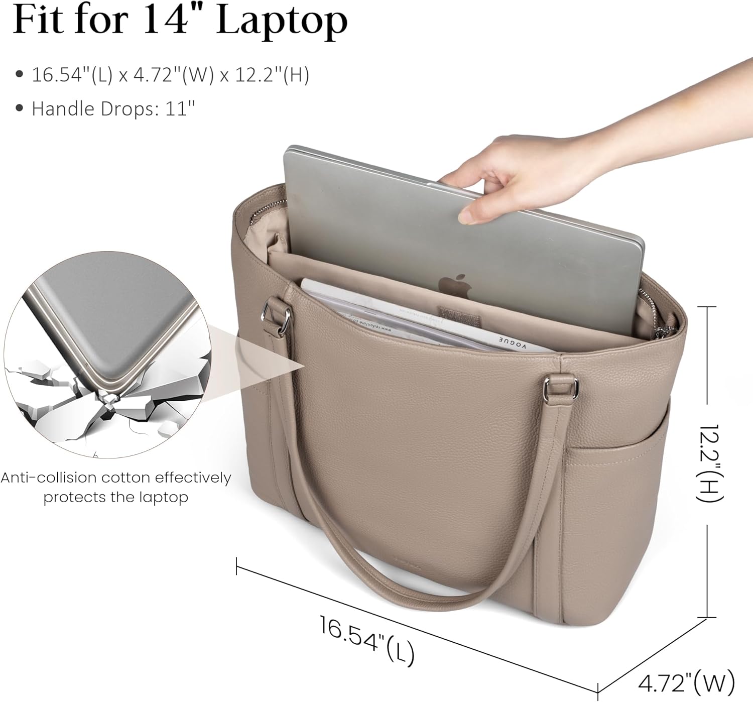 befen Genuine Leather Laptop Tote Bag for Women, Womens 15 Inch Computer Bags Work Totes Purse Shoulder Purses Handbags - Image 4