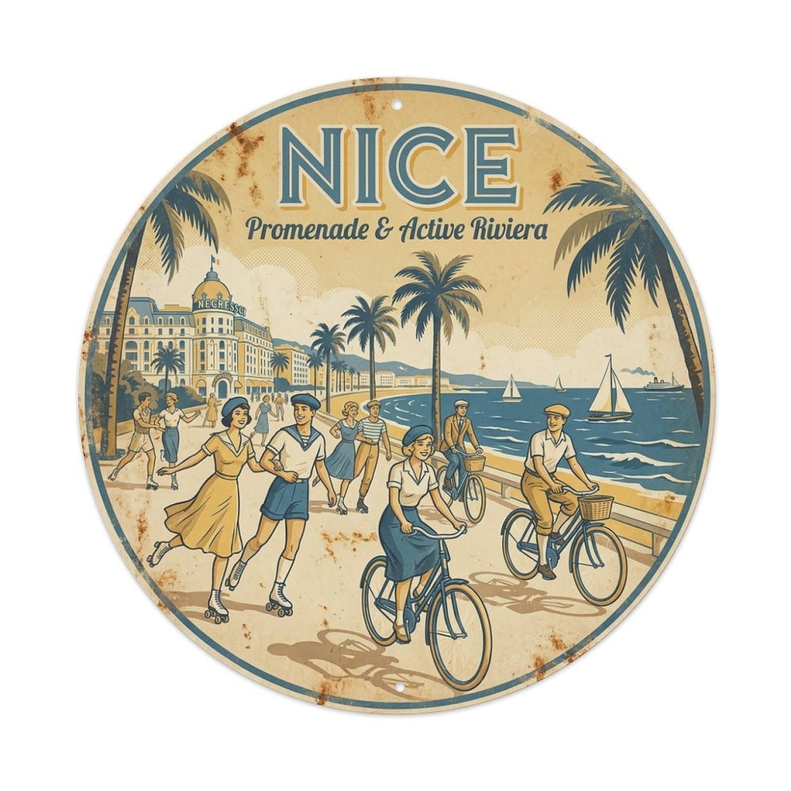 Olhnbad Style Coastal Route Promenade Active Riviera Nice Travel Metal Tin Sign