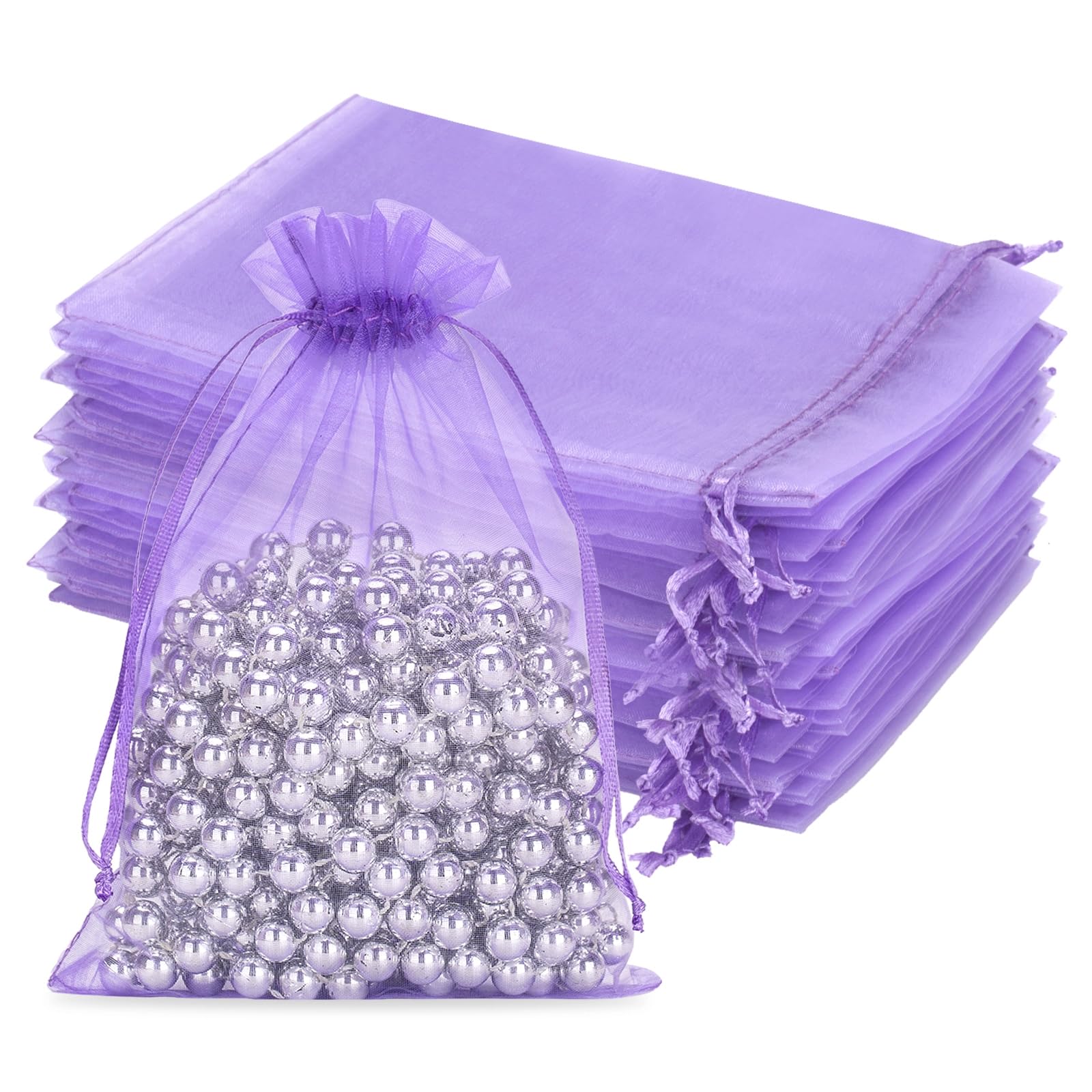 jijAcraft Lila Groß Organzasäckchen 13x18cm: Geschenksäckchen mit Zugban Transparent Schmucksäckchen 50 Stück Organza Beutel Hochzeit zum Befüllen Geschenk Bonbon