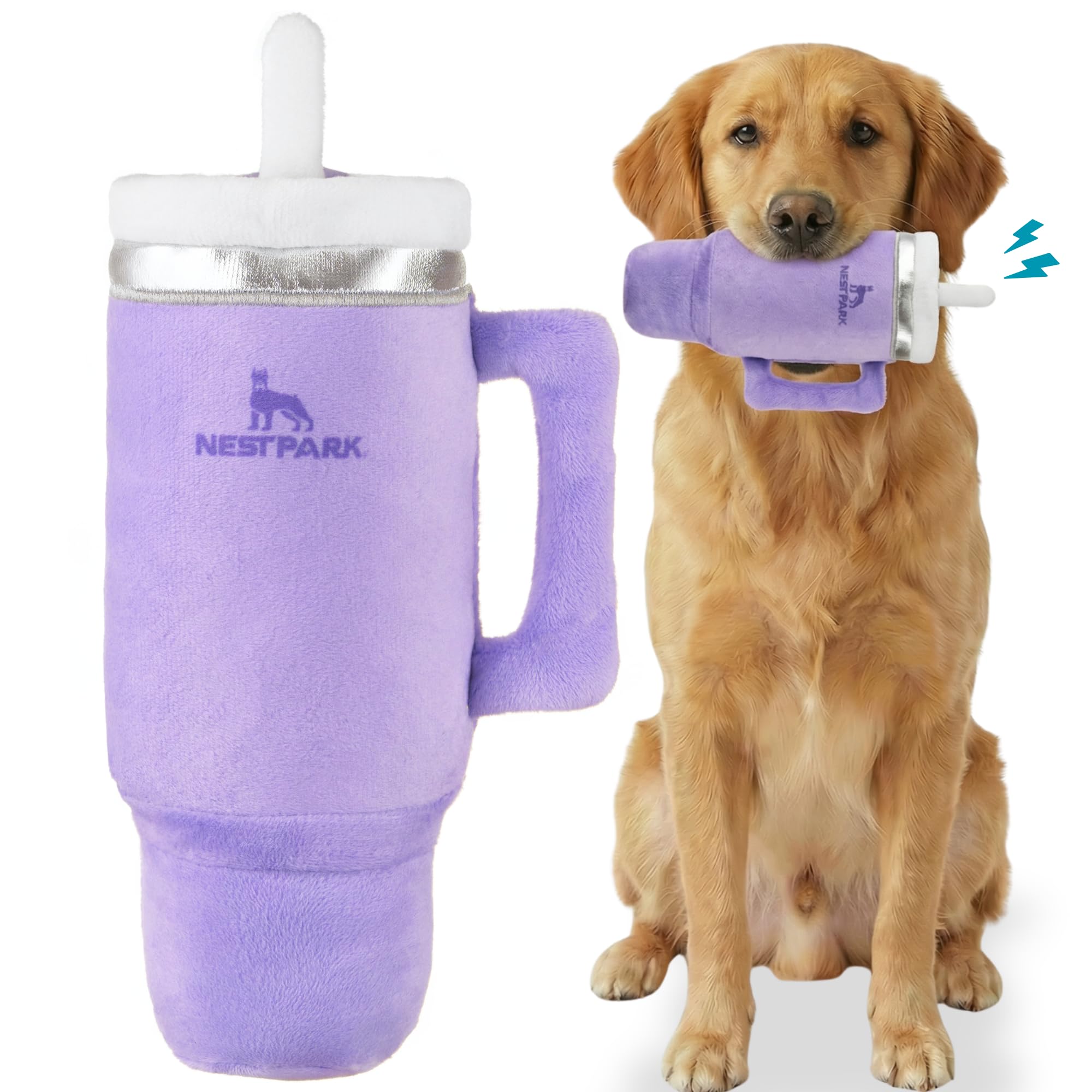 Nestpark Tumbler Cup Funny Dog Toy - Parody Plush Squeaky Crinkle Dog Toy (Orchid Purple)