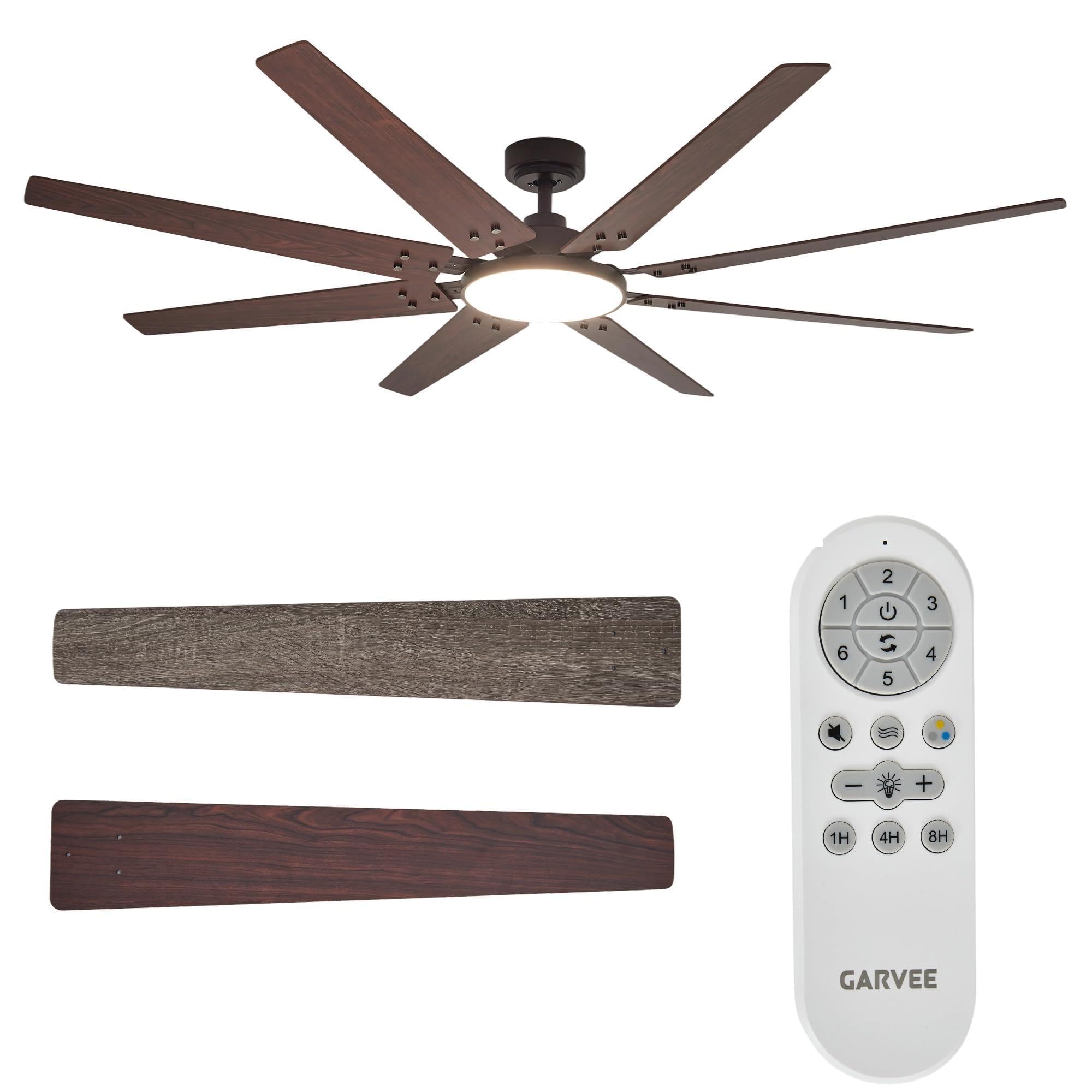 72" Flush Mount Ceiling Fan with Light, Remote, Quiet DC Motor, 8 Blades