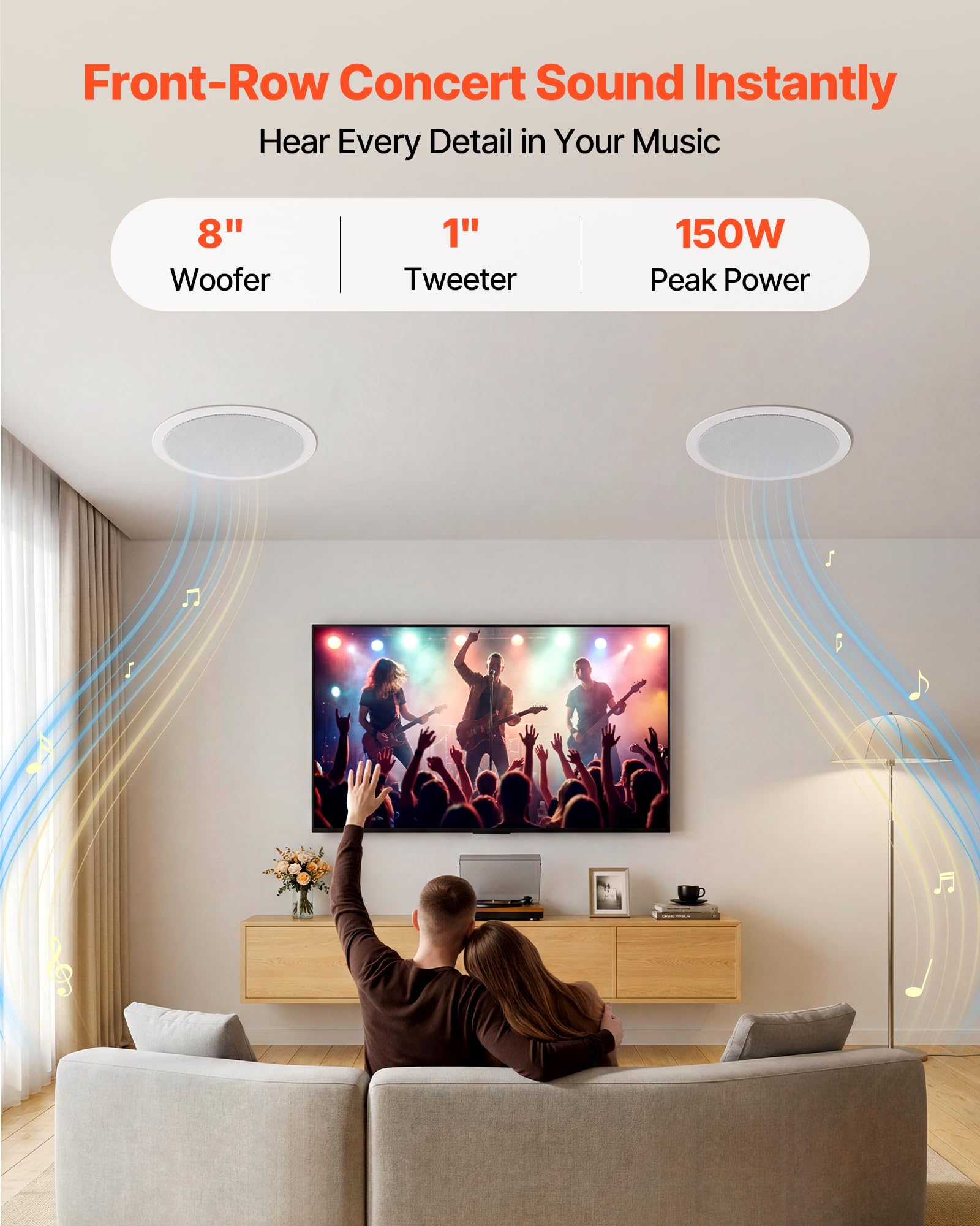 VEVOR Set di Altoparlanti da Incasso a Soffitto, Diffusori da Incasso da Parete 2 pezzi per Home Theater Hi-Fi Potenza di Picco Singola 150 W, Montaggio da Parete a 2 Vie, Ambienti Interni