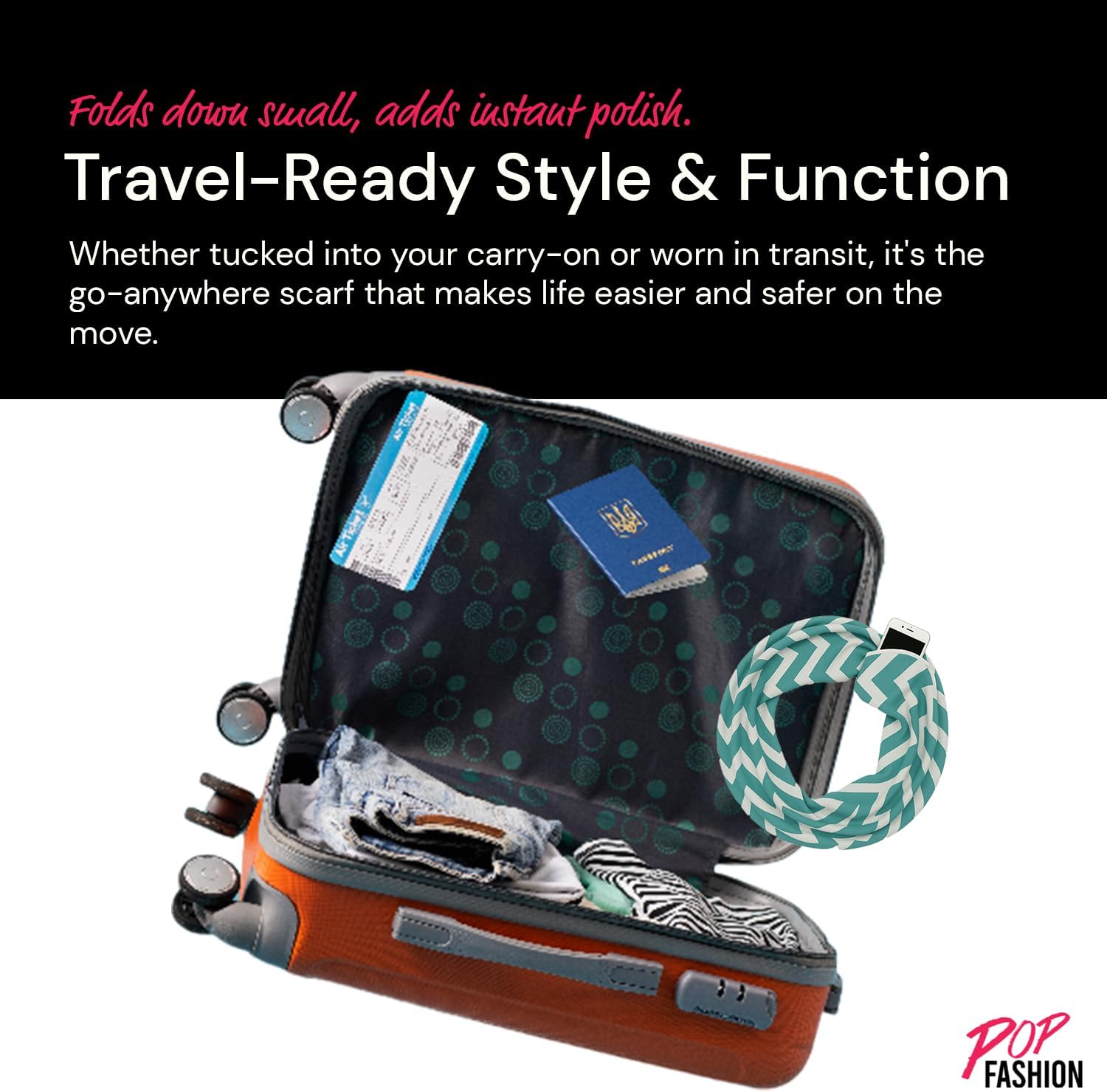 Pop Fashion Chevron Hidden Zipper Pocket Scarf - Soft & Comfortable Infinity Scarves - Fashion Scarf for Women - All Seasons - Image 7