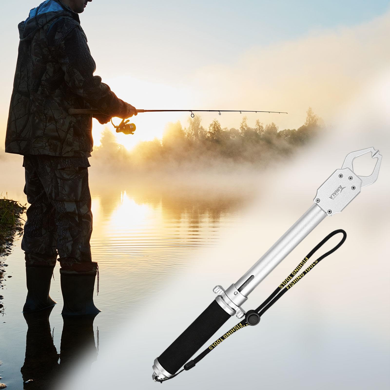 Qianly Fishing Gripper Fischgreifer Angelwerkzeug Fischlippenzange Angelzubehör mit Ergonomischem Aluminiumgriff Und Präziser Skala für Forell