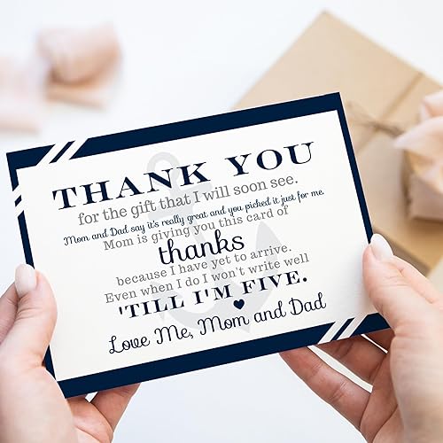 Miniatura 5 de Paper Clever Party Tarjetas náuticas de agradecimiento para baby shower con sobres, notas en blanco con mensaje precargado, personaliza para regalos