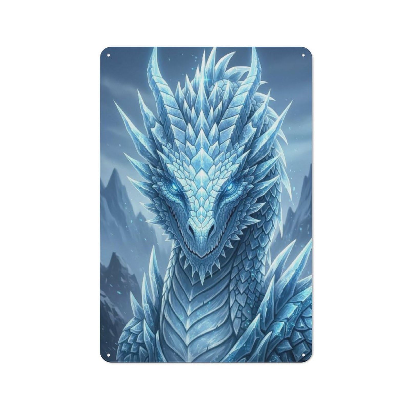 Icy Dragon Portrait Character Metal Wall Decor 30x20cm, Vintage Metal Sign for Home, Shop, Pub Or Studio Wall