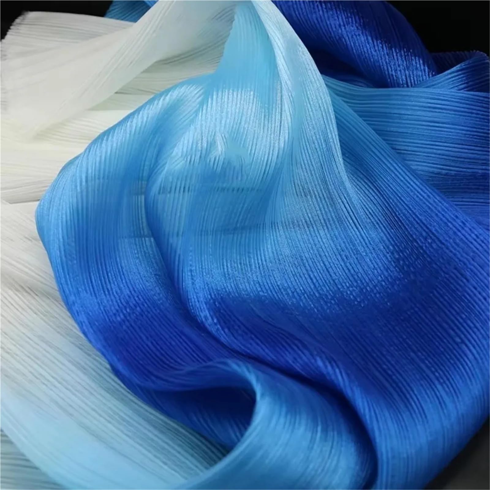 Gradient Color Pleated Texture Fabric DIY Handmade Organza Mesh Fabric Bright Designer Fabric Wedding Background Fabric for Sewing(Blue)