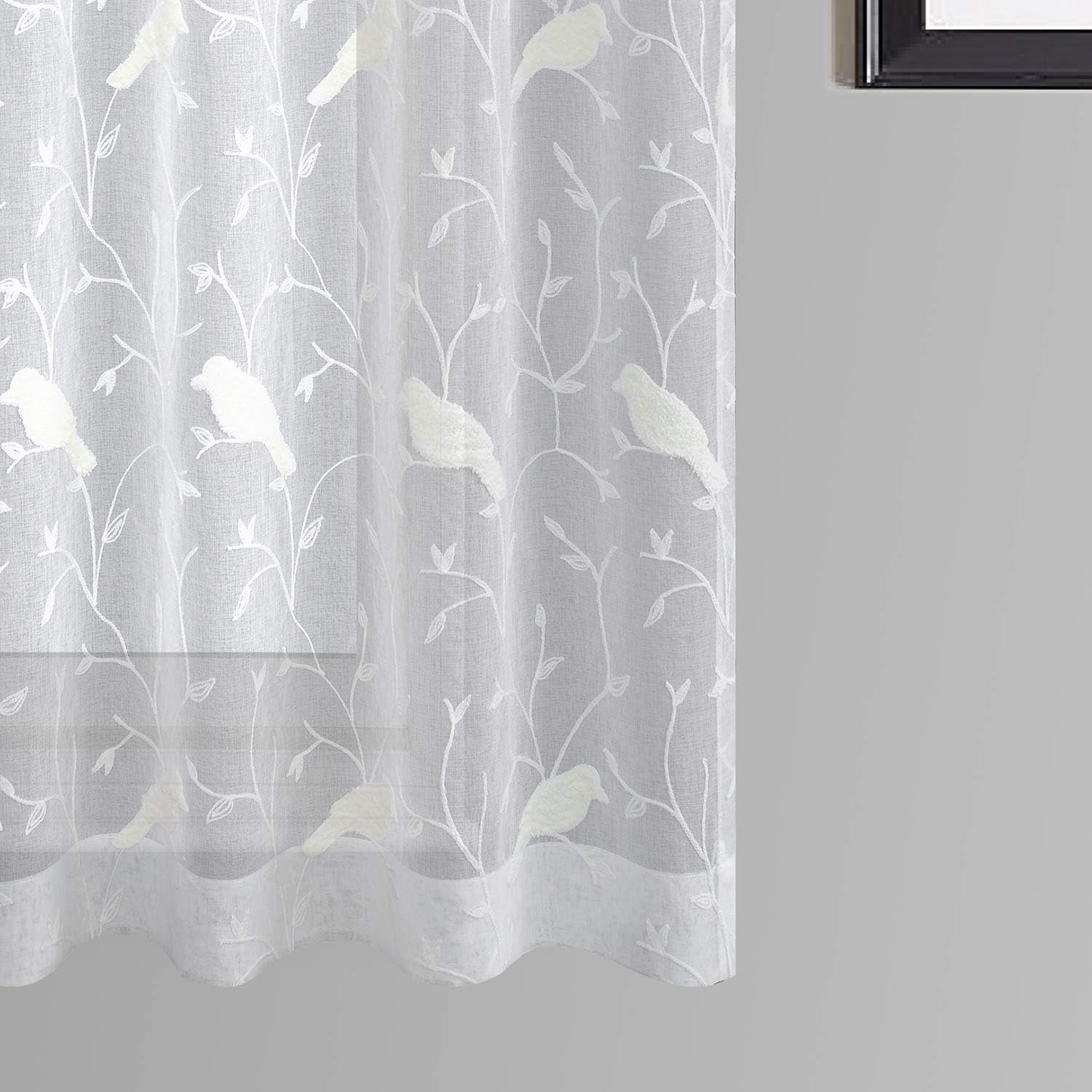 VOGOL White Sheer Curtains 63 inches Length, Birds Embroidered Window Treatment Sheer Voile Curtain Panels for Kitchen Liviging Room Bedroom Small Windows, 42 x 63, Set of 2