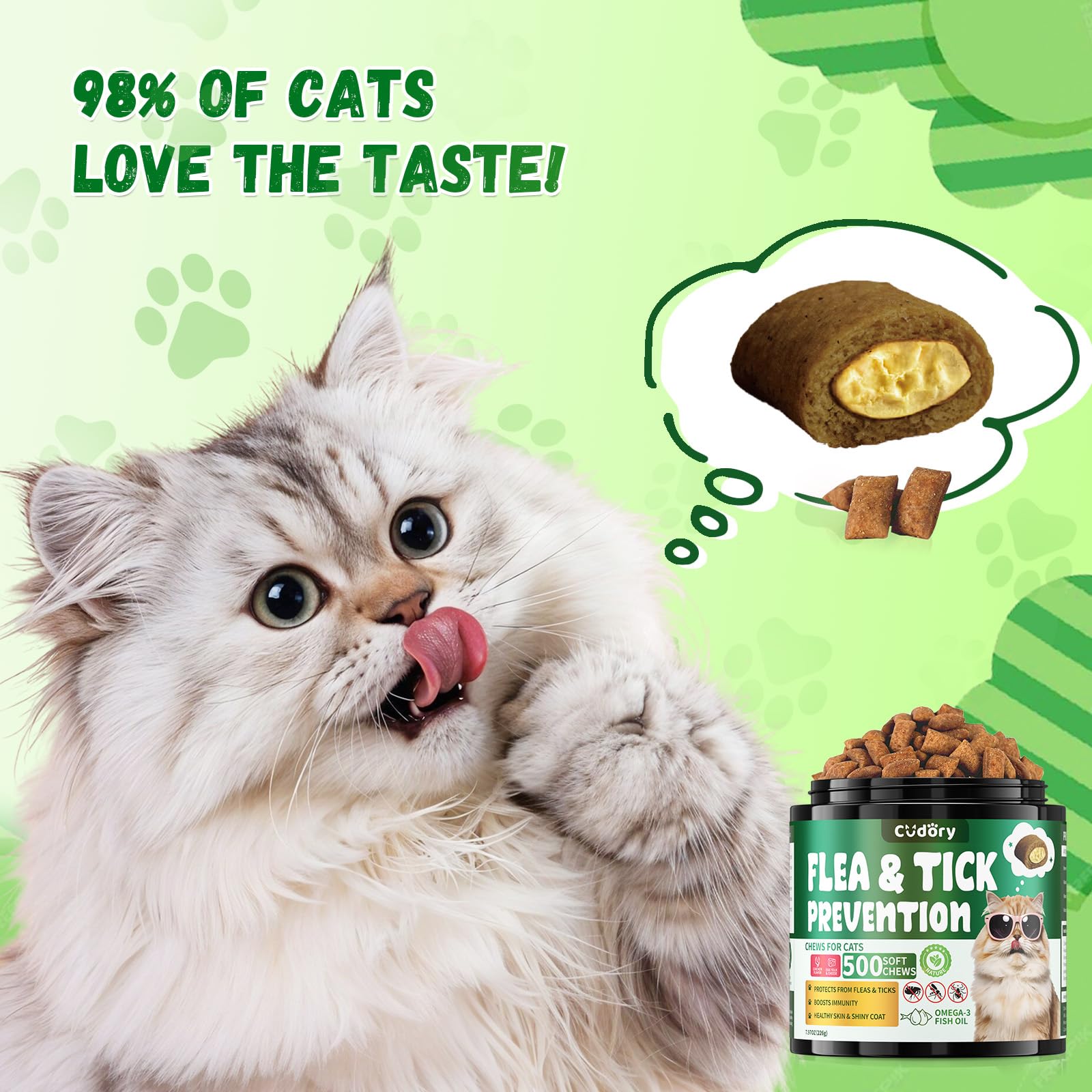 Flea and Tick Support for Cats, 500 Crunchy & Creamy Chews, Cat Flea Chewables with Skin & Coat Support - Image 2