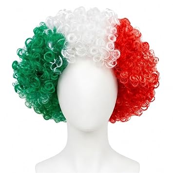 builson Mexico Flag Costume Wigs Mexican Party Funny Curly Wig, Short Cosplay Clown Wig for Sports Fans, 2026 Soccer Fan Gear Mexico Green White Red