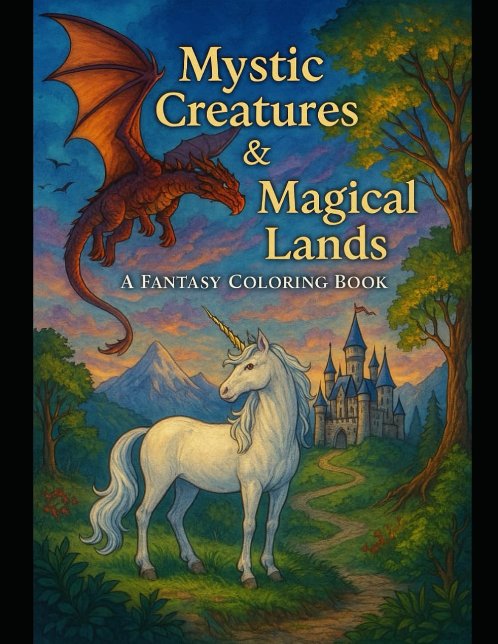 Mystic Creatures & Magical Lands: A fantasy colouring book