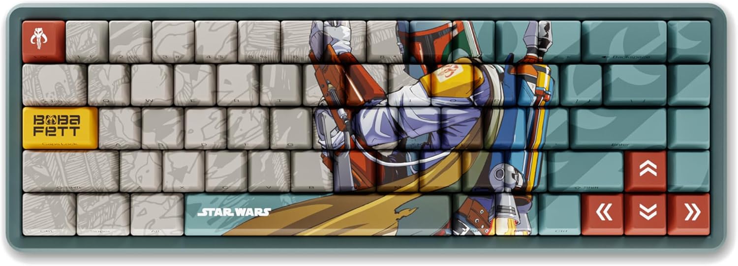 Team Liquid Star Wars Boba Fett PBT Dye Sub Keycaps for Mechanical Gaming Keyboards, Cherry MX Switches, Custom Side Print, ANSI ISO Support, US Layout - Officially Licensed