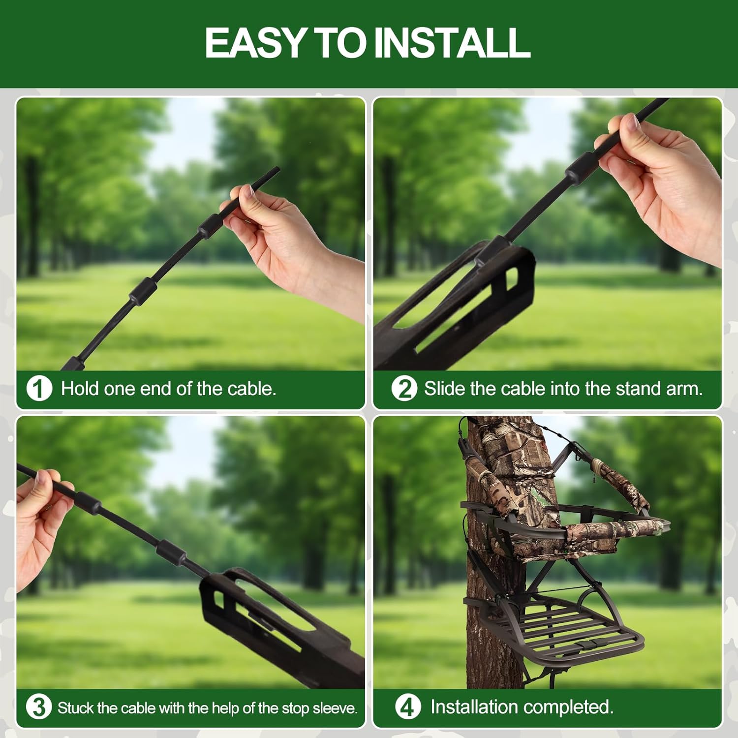 Replacement Tree Stand Cables,Pair of Replacement Cables for Climbing Treestands, 2PCS Hunting Tree Stand Accessories,Durable Steal Braded PVC Black Coated 65" Treestand Replacement Cables - Image 4