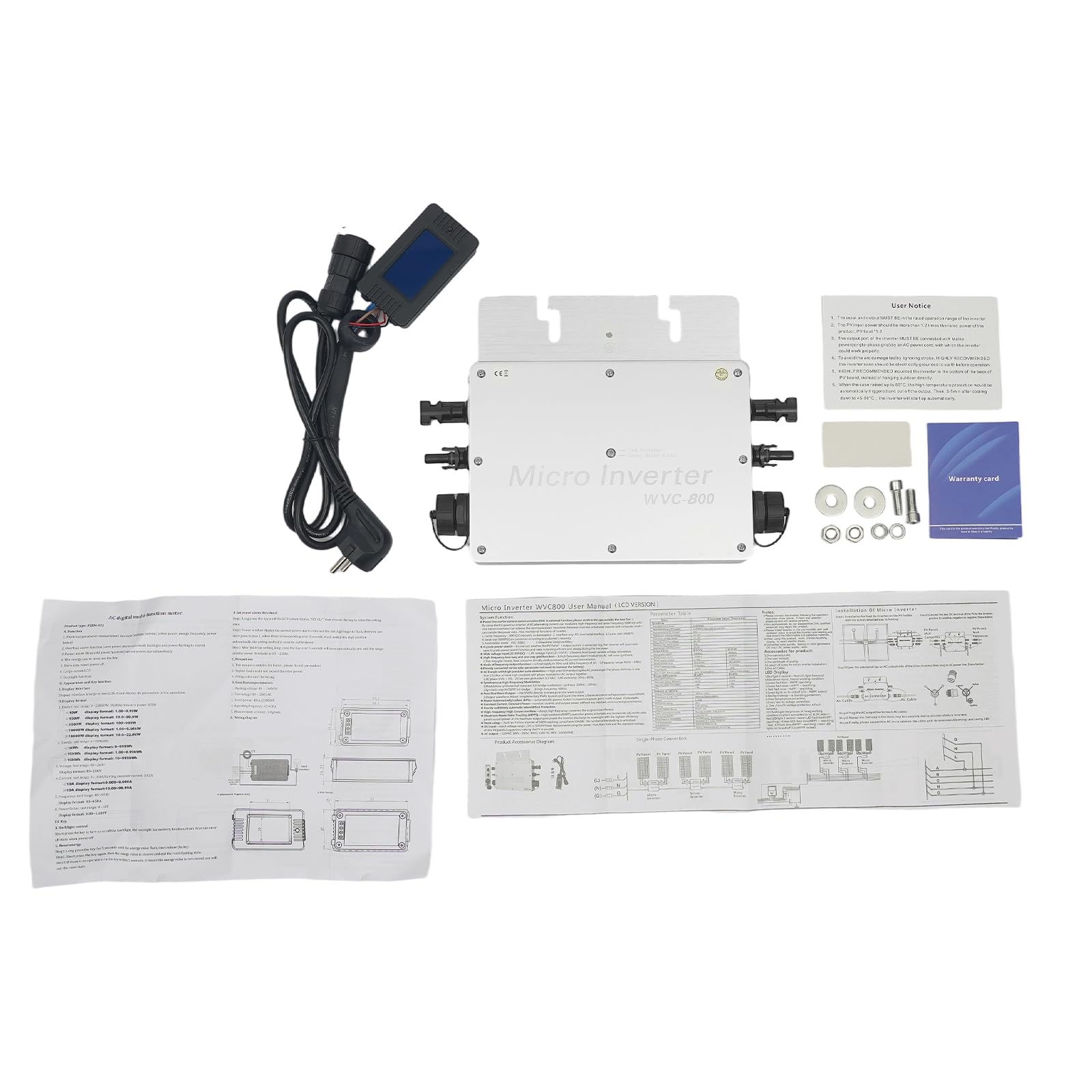 Inverter di energia solare da 800 W, micro inverter con display LCD | Controllo digitale, per ambienti residenziali e commerciali, centrali elettriche da balcone e piccoli impianti fotovoltaici