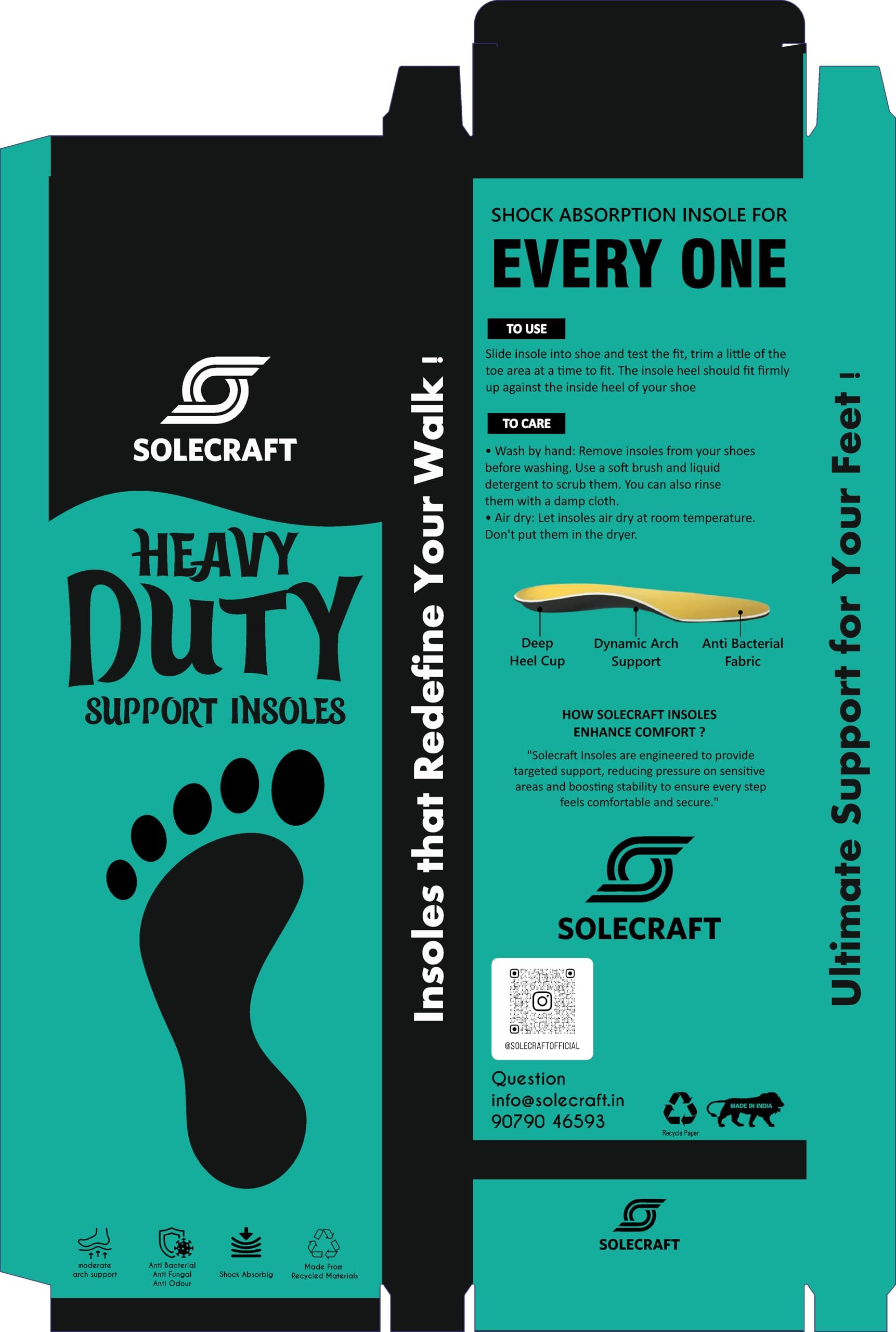 SOLECRAFTSolecraft Heavy Duty Insoles for Men & Women - Maximum Cushioning, Shock Absorption, and Odor Control (Pack of 1 Pair), 3-4 UK)