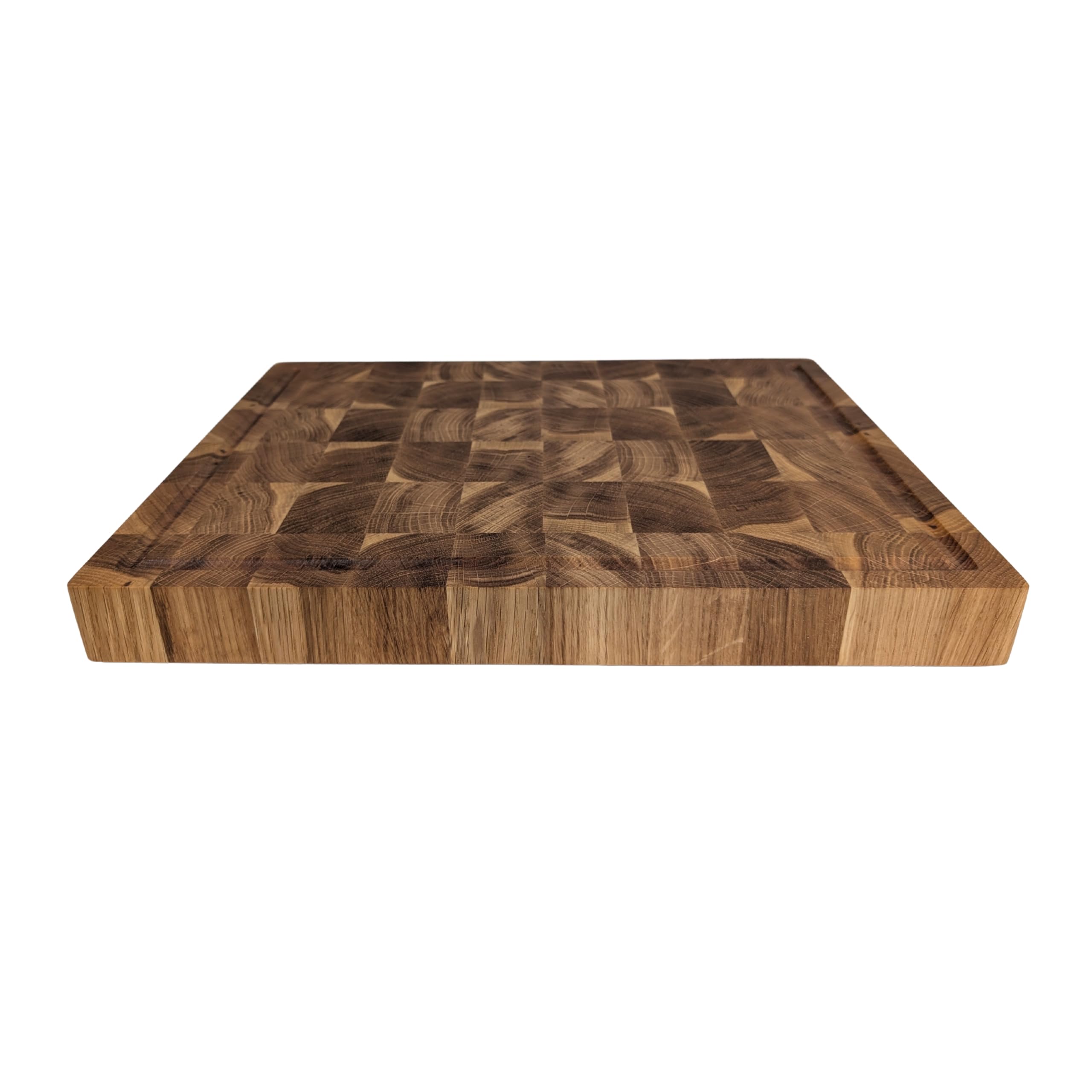 Premium Hackbrett Stirnholz Schneidebrett Eiche – Hackblock 40x30x4 cm – Großes Holzbrett mit Saftrille & rutschfesten Füßen – Tranchierbrett für Küche & Fleisch