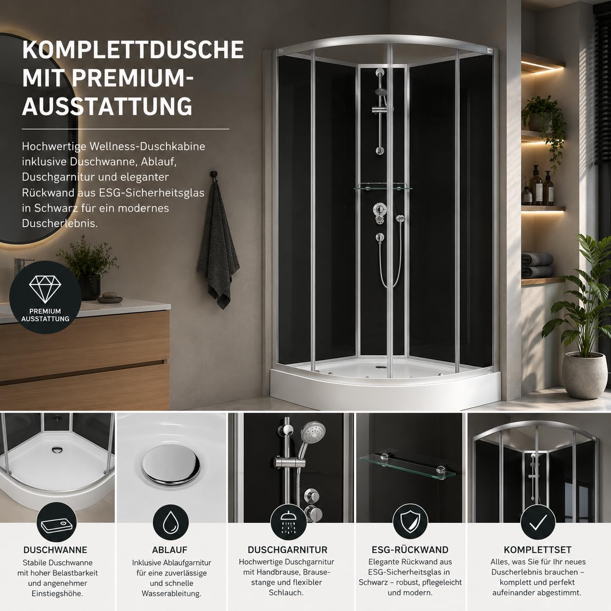 Schulte Komplettdusche Verona 90x90 cm Runddusche Viertelkreis