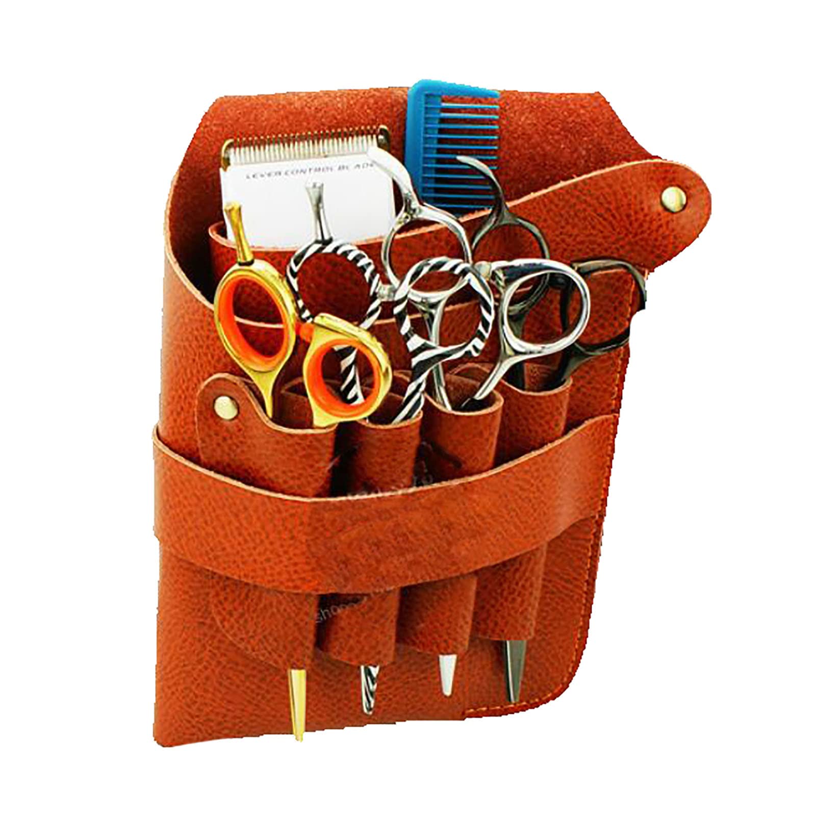 vrfvsdasAAS Hairdressing Tools Waist Bag, Hair Stylist Scissor Holder Pouch Holster Cowhide Hairdressing Scissors Waist Shoulder Bag(F)