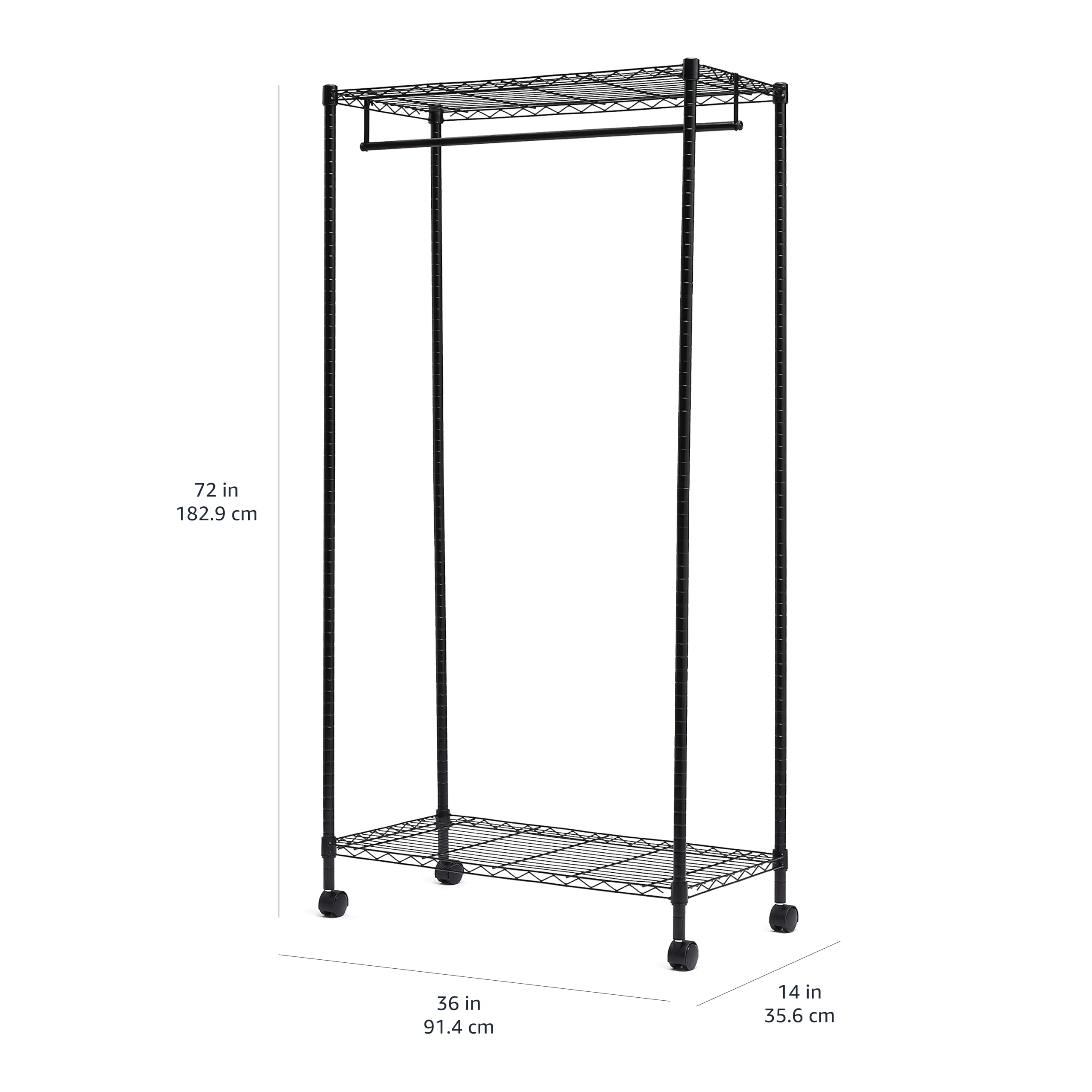 Amazon Basics Portant avec étagères haute et basse, Noir, 91 x 45.6 x 180 cm