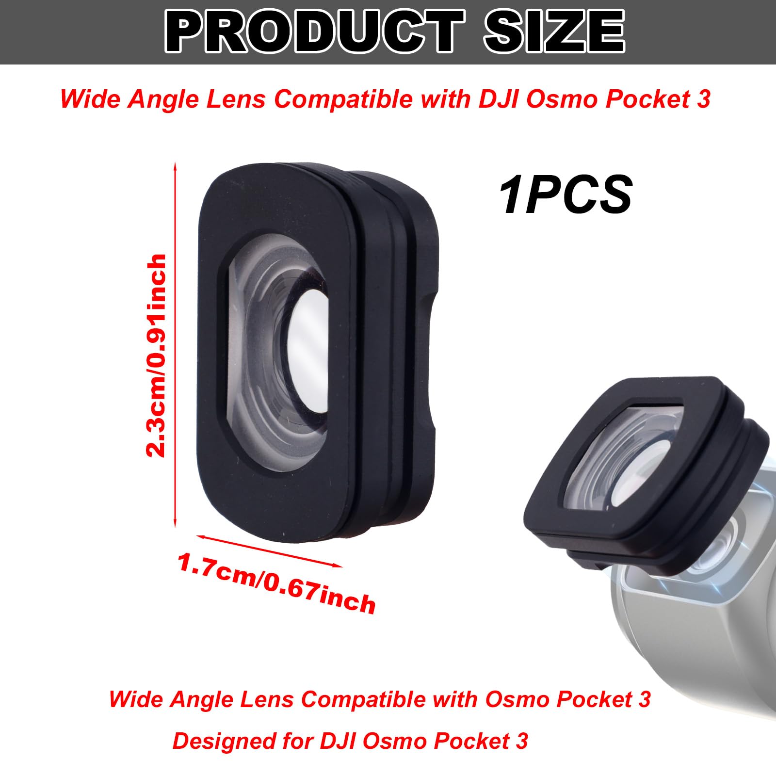 lasuroa Objectif Grand Angle à Fixation Magnétique Compatible avec DJI Osmo Pocket 3, Objectif en Verre Optique HD 112° avec Revêtement Double Face pour Osmo Pocket 3 Accessoires