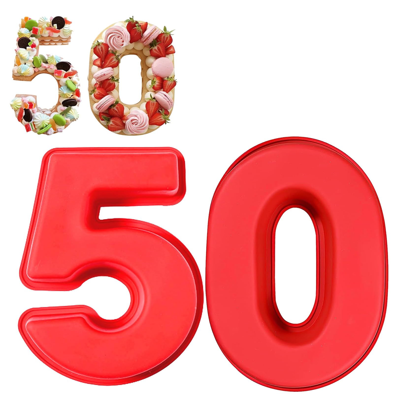 Wsetyy Number Cake Moulds Birthday, 3D Baking Mould Number Cake Tin, for Mousse Jelly Chocolate Baking, Made of Food-Grade Silicone, Easy to Demold, Washable (50) — image 1
