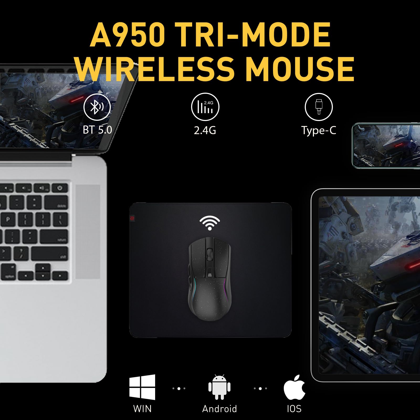 【色: 夜空丨ブラック】DAREU ゲーミングマウス 無線 左右対称 A950 楽天市場】DAREU A950PRO ゲーミングマウス 4K無線 55g 超軽量