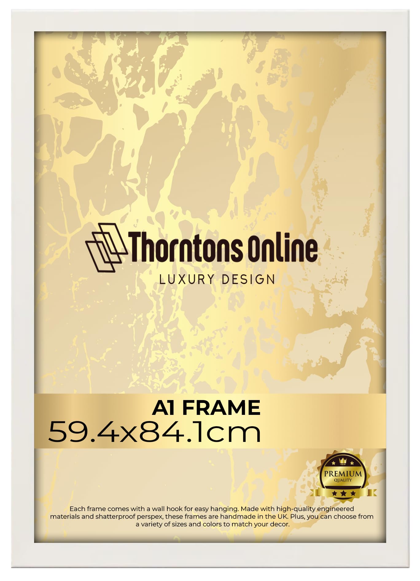 Throntons White Frame A1-59.4 × 84.1 cm MDF Wood Photo Picture Poster Frame with Acrylic Glass Portrait or Landscape Wall Mount Decoration Display