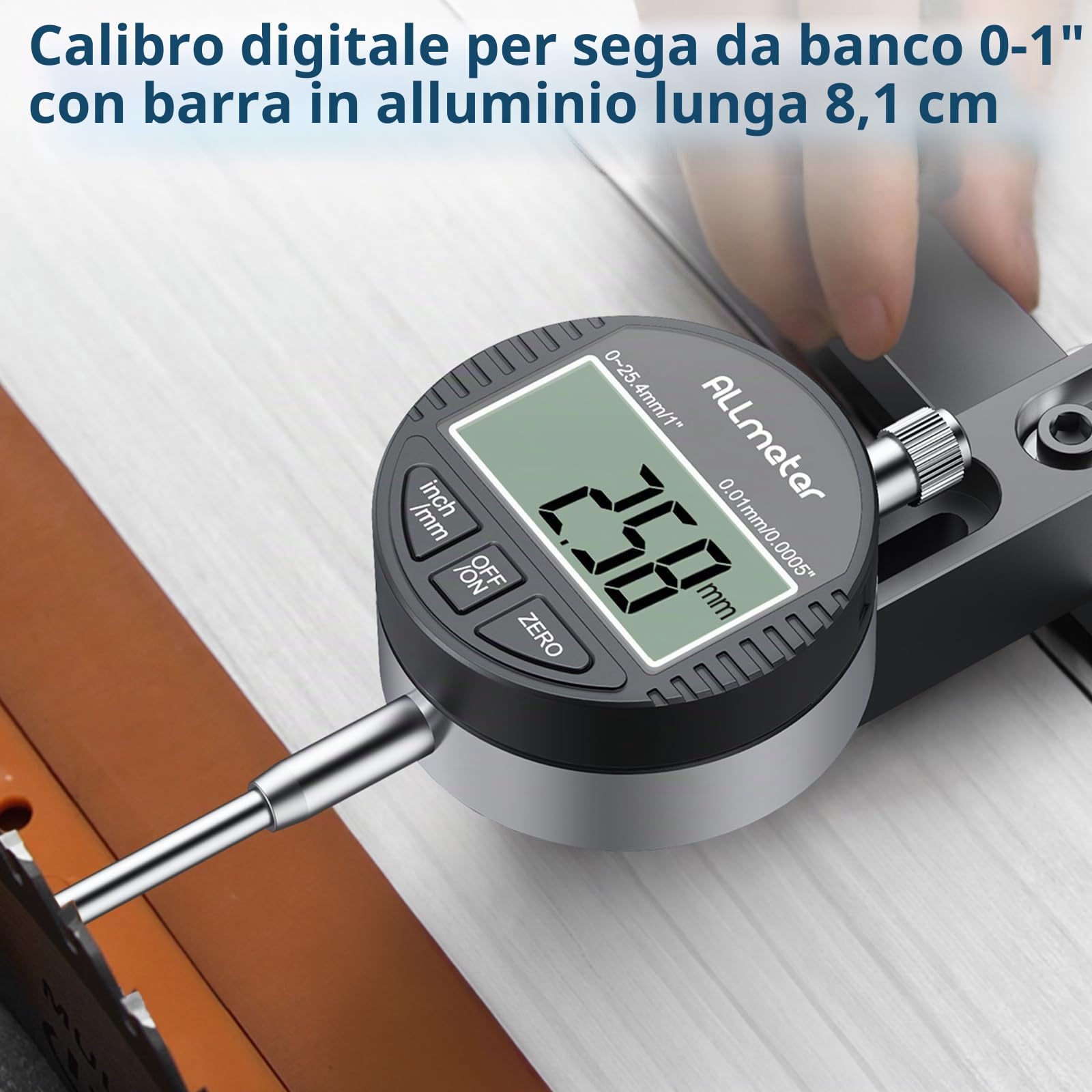 Comparatore Digitale 0.01mm/0.0005" per Sega da Banco con Barra in Alluminio CNC, Calibro di Allineamento Lama e Guida, Misuratore Precisione con Base Regolabile 13-18cm - Nero