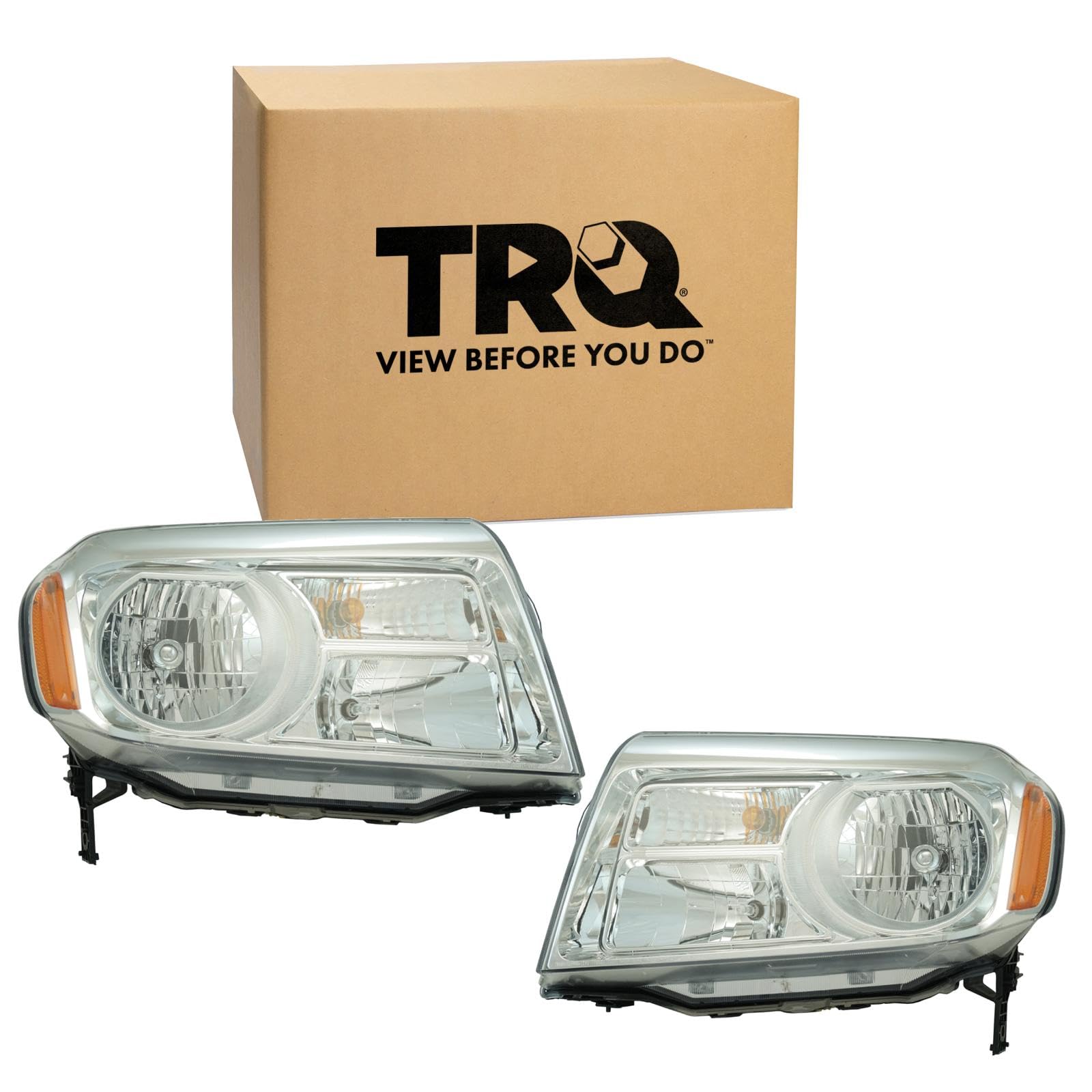 TRQ Driver and Passenger Side Headlight Assembly Set Compatible with 2012–2015 Honda Pilot