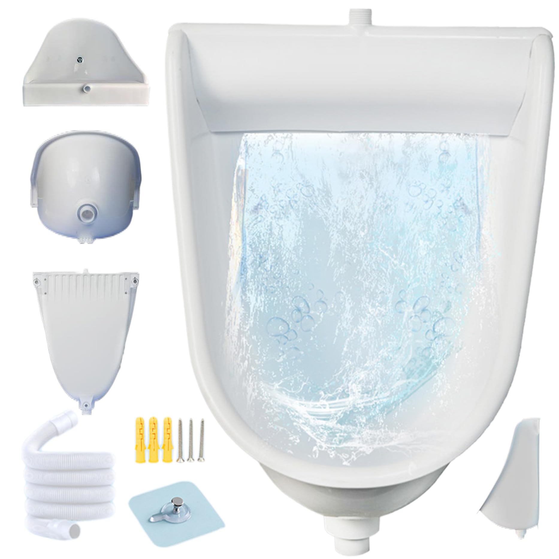12, 6 x 9, 5 x 18, 5 Zoll wasserloses Urinal für Männer mit 59-Zoll-Schlauch, spritzwassergeschütztes Kunststoff-Urinal zur Wandmontage, verstopfungssicherer Außenbereich für Hinterhof, Garage, Sch