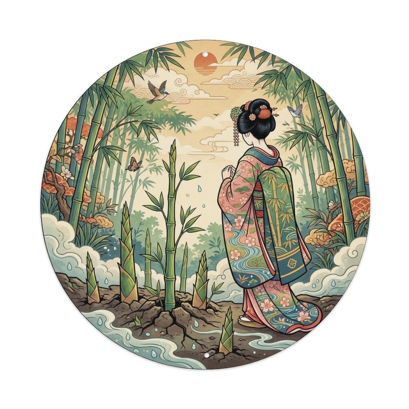Japanese Geisha Bamboo Shoots Emerging Growth Metal Tin Sign