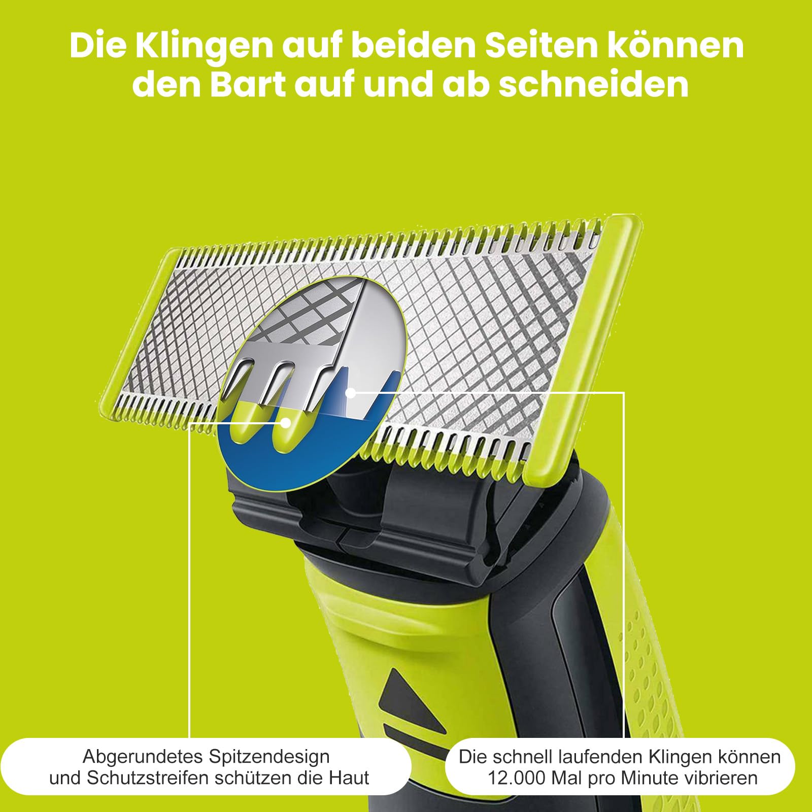 4 Stück Ersatzklinge für OneBlade, Aus Rostfreiem Stahl, Langlebig und Präzise, Geeignet zum Trimmen von Körper- und Gesichtsbärten, Abgerundete Spitze, Sicher und Zuverlässig