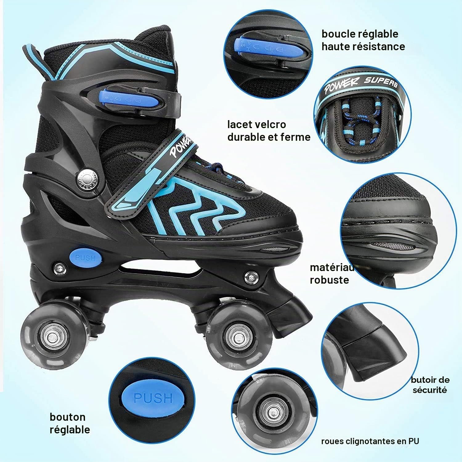 Rollers en Ligne pour Enfants Garçon, Patins à roulettes Réglables | avec Lacets et Roues LED Lumineuses, Idéal pour Les Loisirs, Le Sport, Blue (L)