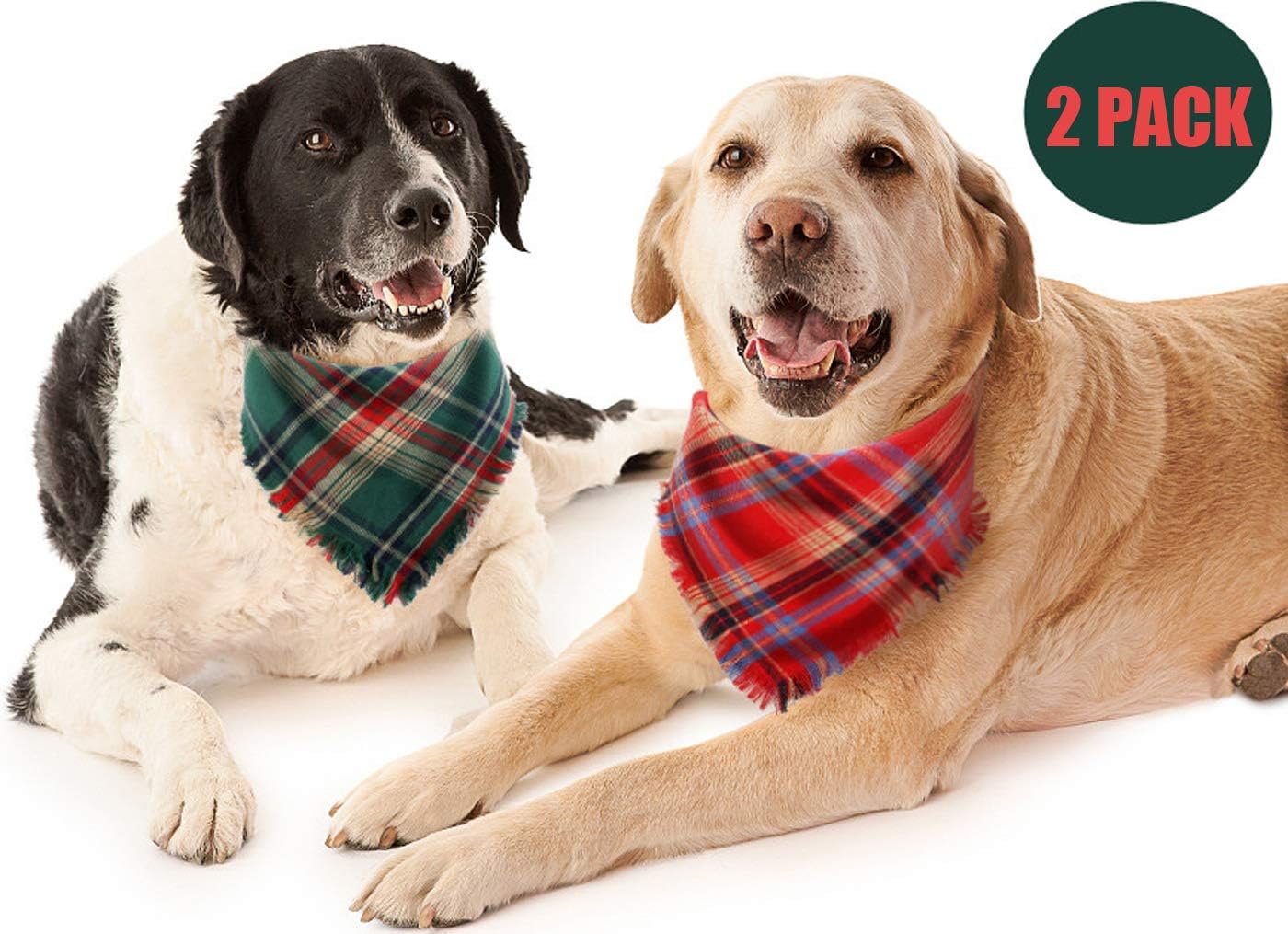 Dog Christmas Bandana - 2 Pack Plaid Bandanas for Small Medium Large Dogs : Pet Supplies