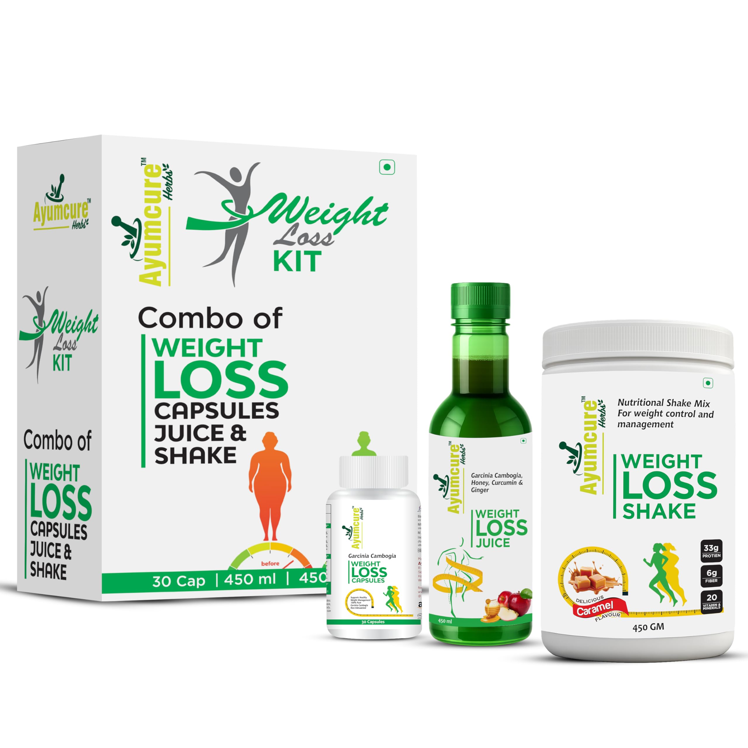 SlimSmart 3-in-1 Weight Loss Kit – 30 Capsules, 450ML Herbal Juice & 450G High-Protein Shake | Metabolism Boost System & Complete Fat Burn | For Men & Women
