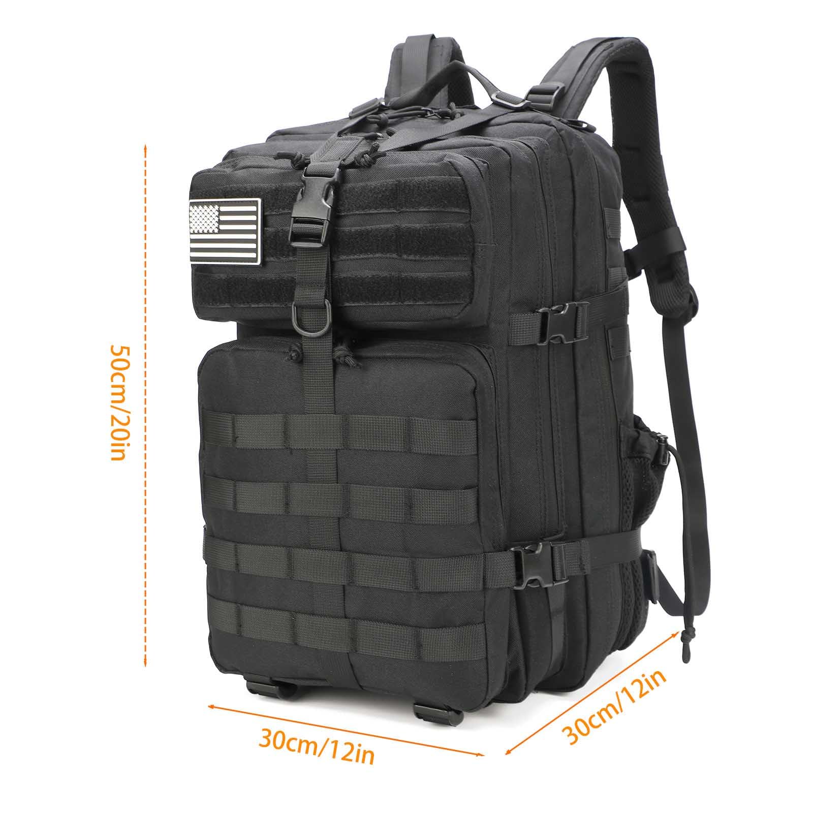 Mochila táctica W.Gun Holster para hombres, mochila militar de caza mochila de senderismo mochila de 3 días con bolsillo lateral, Negro mejorado., Tamaño único, Mochila táctica de asalto 3