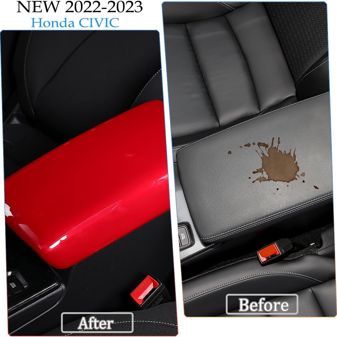 11th Gen Civic Center Console Armrest Box Panel Cover Trim for Honda Civic 2022 2023 2024 2025 2026 - ABS Wine red Sport Interior Accessories