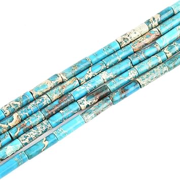 Sky Blue Sea Sediment Imperial Jasper Cylinder 4x13mm 15"/Strand Natural Precious Snakeskin Stone Tube Loose Beads for Jewelry Making