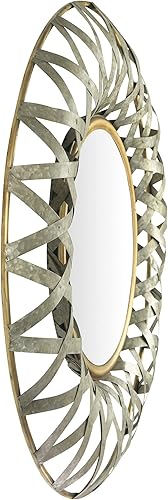 Miniatura 5 de Creative Co-Op Espejo redondo de metal dorado y acabado galvanizado