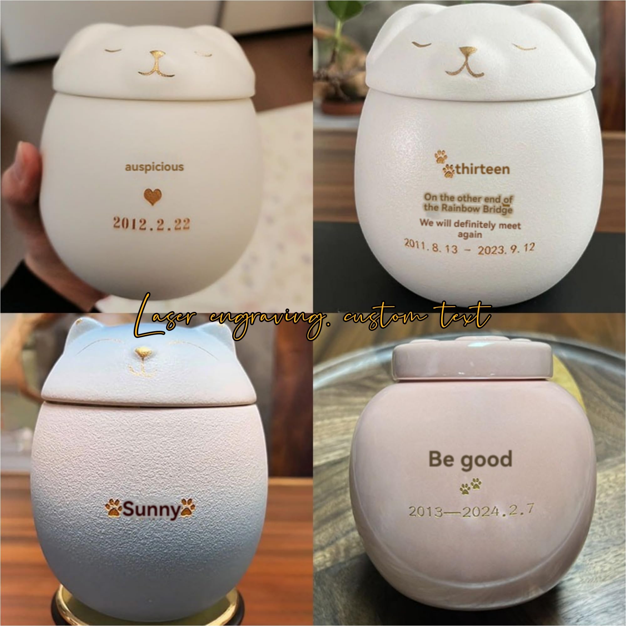 Urna de cerámica personalizada para mascotas, tarro de cremación de muerte de mascotas grabado con el nombre de la mascota y fecha conmemorativa, taza conmemorativa de colección de pelo lindo