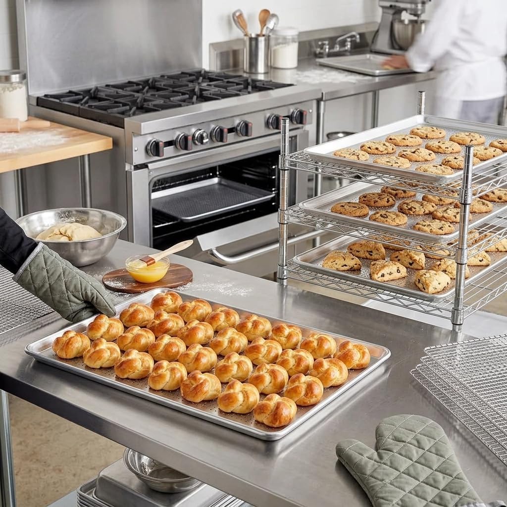 19-Gauge Full Size Aluminum Perforated Sheet Pan, Silver, Wire Rim, 18 x 26 Inch, Stackable, Oven Safe, 12 per Case