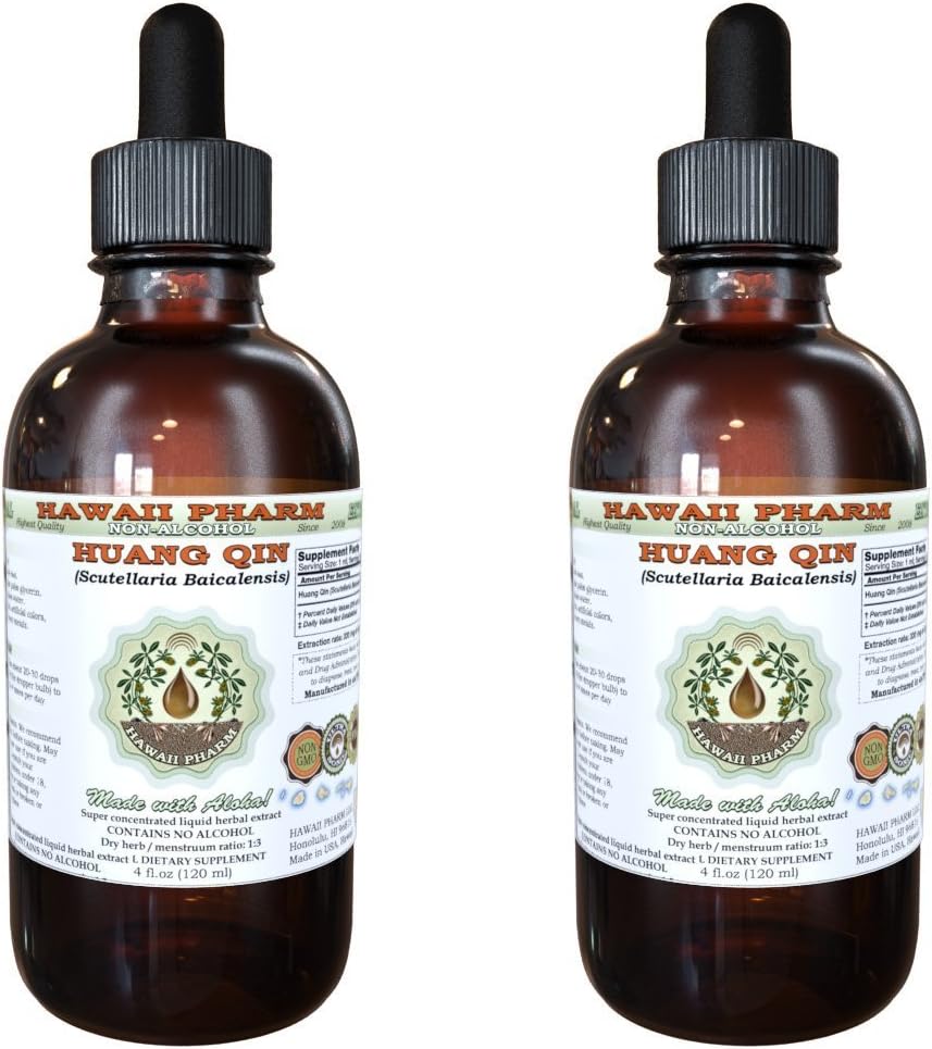 Huang Qin Alcohol-Free Liquid Extract, Huang Qin, Scutellaria (Scutellaria Baicalensis) Root Glycerite Hawaii Pharm Natural Herbal Supplement 2x4 oz