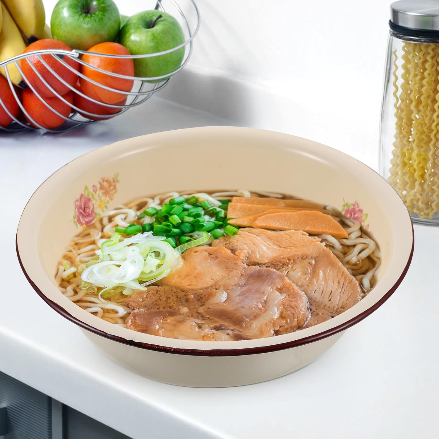 Enameled Mixing Bowl Household Basin 28cm Vintage Enamelware Food-grade Kitchen Wash Basin with Random Pattern Suitable for Food Preparation and Washing Random Style