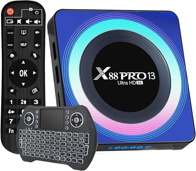 Android TV Box,2025 Smart TV Box Android 13.0 with 4GB RAM 32GB ROM Quad-Core 64bit CPU Support 4K 8K HD 3D Video WiFi6 5GHz/2.4GHz Dual WiFi Android Boxes with Mini Wireless Keyboard