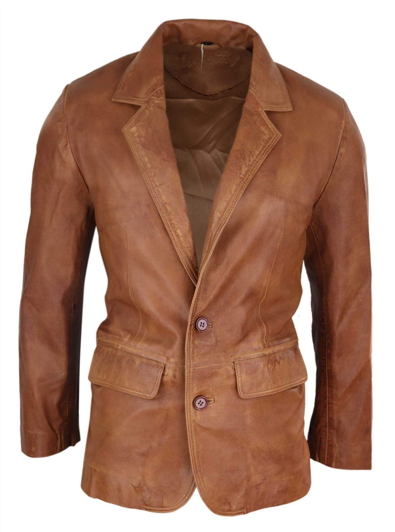TruClothing Men's Tan Suede Leather Classic 2 Button Blazer Jacket 4XL