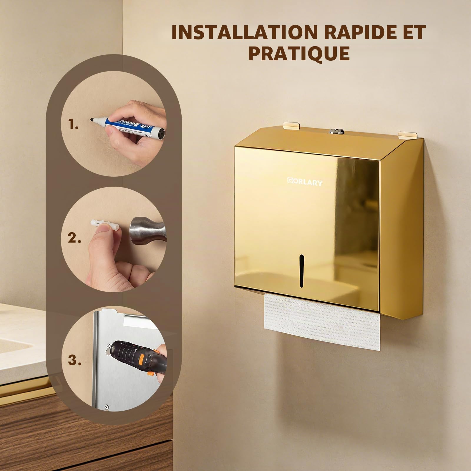 Distributeur de Papier essuie-Tout Mural Commercial, Pliage en C, Distributeur de Serviettes en Papier à Main, Support en Acier Inoxydable