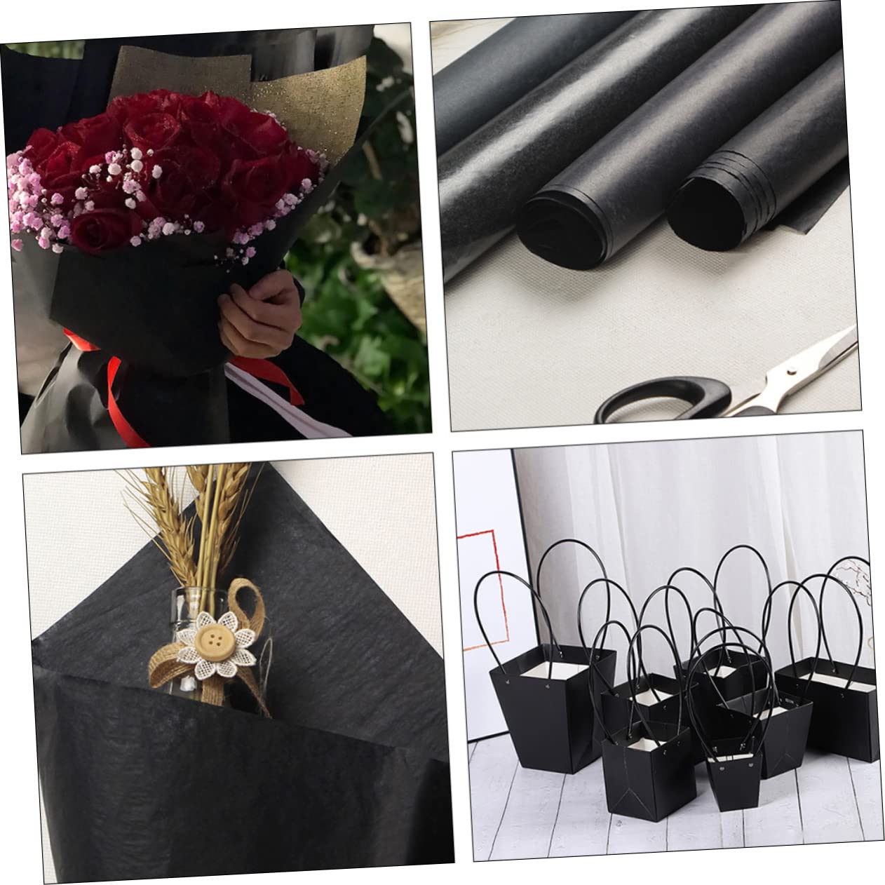 SHINEOFI Kraftpapier Schwarz für Blumensträuße Geschenkpapier Rolle Dekoratives Papierverpackung Geeignet für Große Blumensträuße Langlebig