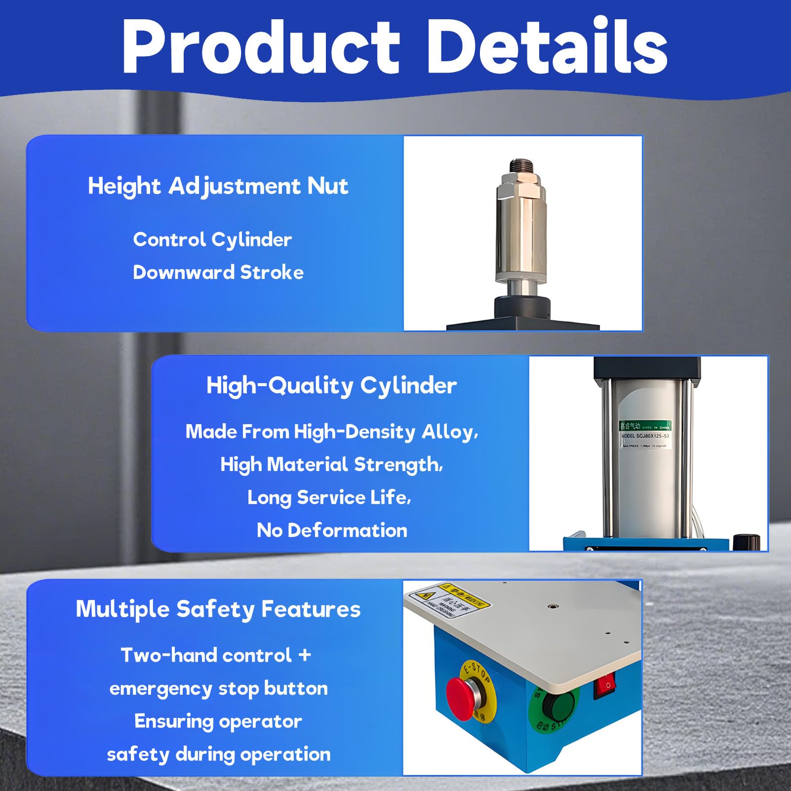 Punzonatrice pneumatica 200/300 kg Singola Colonna 63/80 Tipo Rivettatrice ad Alta precisione, pressa da banco, con 2 Pulsanti, per Piegatura Efficiente, Rivettatura E Formatura per Estrusione. SK-80C